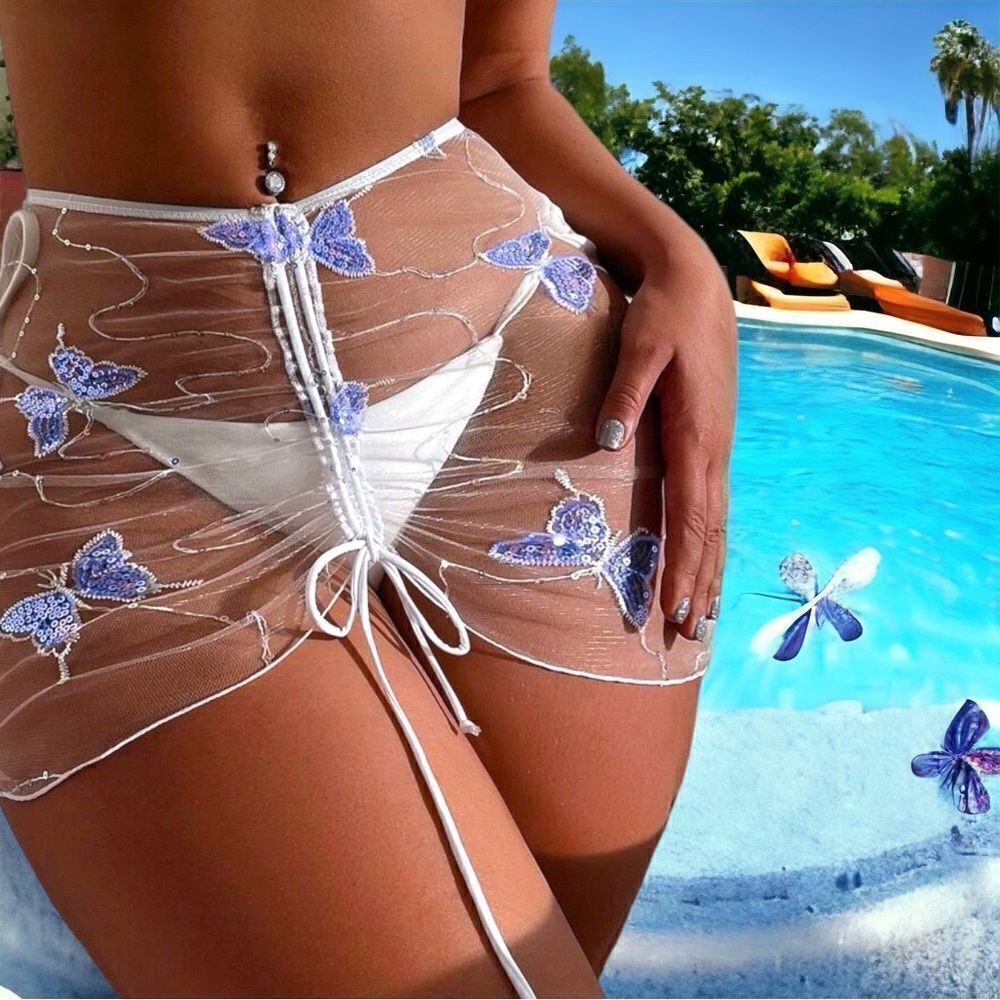 Sequin Butterfly Swim Skirt l Cover-up l Sheer l New